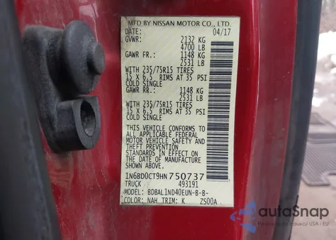 2017 Nissan Frontier S from USA, damaged, VIN 1N6BD0CT9HN750737